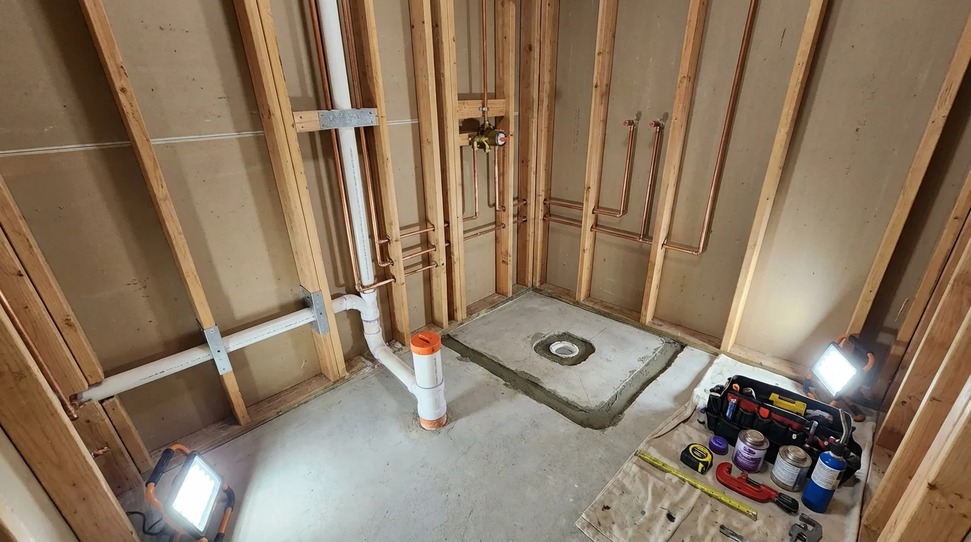 Bathroom rough-in plumbing during remodel by Johns Plumbing LLC in Humansville