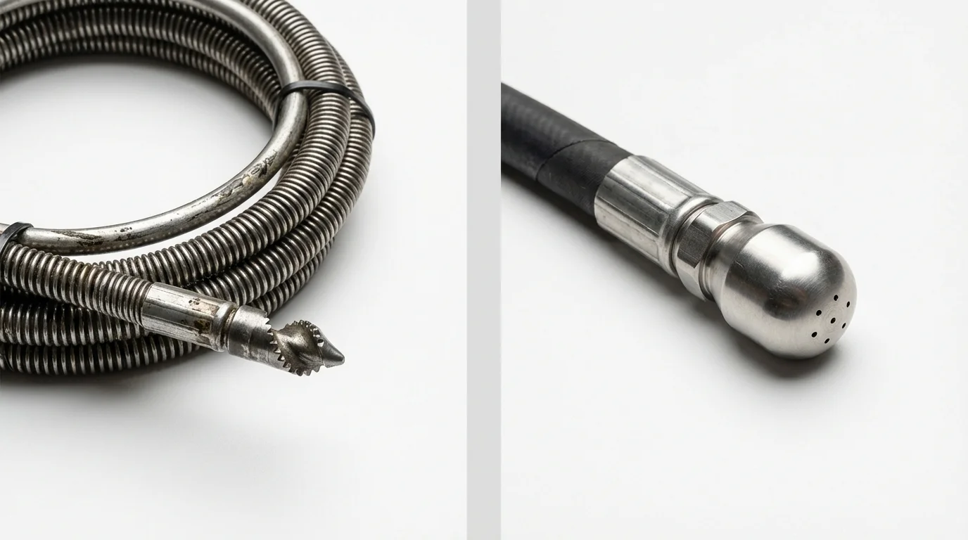 Drain snake cable and hydro jetting nozzle used for drain cleaning in Humansville, MO