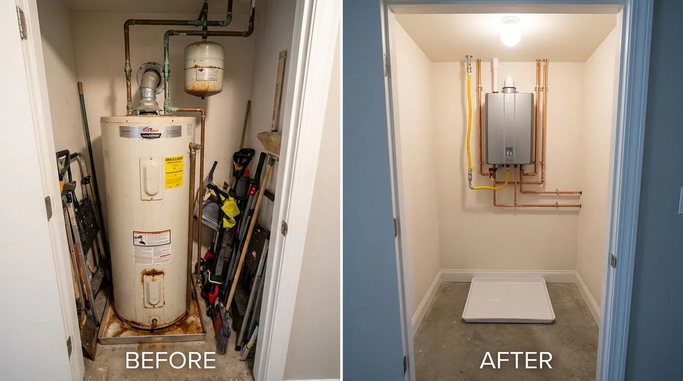 Tank water heater versus wall-mounted tankless unit comparison for Humansville, MO homeowners
